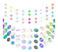 4 guirnaldas láser, guirnalda de cinco puntas de estrellas y discos, guirnalda de lunares con purpurina, decoración de espejo, guirnalda colgante, decoración de fiesta