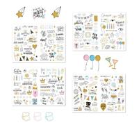 4 Hojas/225 Piezas Pegatinas de Cumpleaños Pegatinas de Feliz Cumpleaños Vistoso Pegatina para Libro de Visitas para Tarjetas, Invitaciones y Regalos