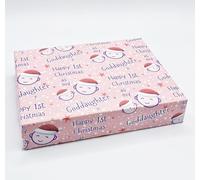 4 hojas con 4 etiquetas, caras lindas con texto en inglés "Happy 1st Christmas As My Goddaughter", papel de regalo para primera Navidad, color rosa para relaciones familiares (PA)