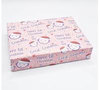 4 hojas con 4 etiquetas, caras lindas con texto en inglés "Happy 1st Christmas As My Great Grandma", papel de regalo para primera Navidad, bisabuela, rosa para relaciones familiares (PA)