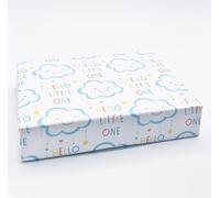 4 hojas con 4 etiquetas para baby shower, Hello Little One Boy, azul, lindo diseño de nube, papel de regalo, revelación de género, para hombre (PA)