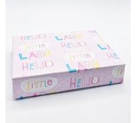 4 hojas con 4 etiquetas para baby shower Hello There Little Lady Pink Cute Girl Design Papel de regalo para recién llegada, revelación de género, envoltura de regalo femenina (PA)