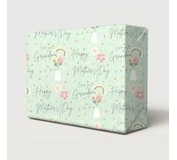 4 hojas con 4 etiquetas para el día de la madre, diseño de florero verde con texto en inglés "Love You Grandma", papel de regalo, corazones blancos y dorados (PA)