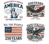 4 hojas de 250 aniversario de Estados Unidos para camisetas 1776-2026, 250 años, parches termotransferibles de la Estatua de la Libertad, bandera americana, diseño de águila, calcomanías patrióticas