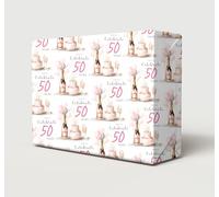 4 hojas de 4 etiquetas con texto en inglés "Happy 50th Birthday", vino y champán, tiempo para celebrar, papel de regalo de 50 años, globos para tartas, cumpleaños, mujer (PA)