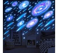 4 hojas de estrellas que brillan en la oscuridad para pegatinas de techo Galaxy calcomanías de pared extraíbles brillantes estrellas y planetas pegatinas de pared de techo para bebés y niños, dormitorio, guardería, regalos de fiesta de cumpleaños (289 piezas)