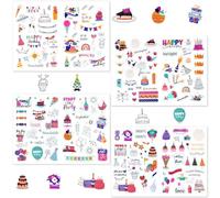 4 hojas de pegatinas de cumpleaños, pegatinas para fiestas de cumpleaños, lindas pegatinas de feliz cumpleaños para álbumes de fotos, libros de visitas, decoraciones para fiestas, calcomanías
