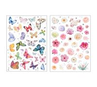 4 Hojas de Pegatinas de Mariposas y Flores, Stickers Aesthetic de Mariposas Decorativas para Portátil, Kindle, Scrapbooking y Manualidades, Adhesivos Impermeables con Diseño de Pintura Colorida