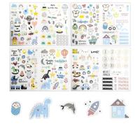 4 Hojas de Pegatinas Decorativas para Álbum de Fotos de Bebé - Dibujos Animados, DIY, Baby Shower