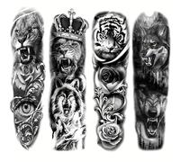 4 Hojas de Stickers de Grande y Lobo para Brazos Completos, Decoración de Maquillaje Corporal, de Larga Duración, Stickers de Corporal Adecuados para Hombres, Mujeres, Festival, de