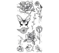 4 hojas de tatuajes falsos de flores grandes negras for mujer, peonías rosas, temporales, for hacer tú mismo, for manos y espalda, arte corporal.(Bk-110)