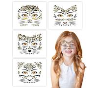 4 hojas de tatuajes temporales de cara de leopardo de lámina dorada, 4 pegatinas autoadhesivas con patrón de animales, pegatinas para fiestas, festivales y raves