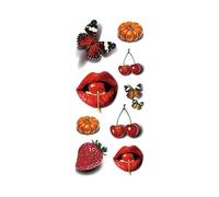 4 hojas de tatuajes temporales de labios y cerezas, pegatinas de mariposas, arte corporal, tatuajes falsos impermeables for brazos, for mujeres y niñas.(A3D33)