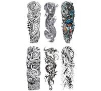 4 hojas de tatuajes temporales for hombre, grandes, for brazo, dragón, tigre, pez, calavera completa, tótem, lobo, tatuajes falsos impermeables for mujer