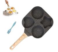 4 Hole Non Stick Egg Frying Pan, Granite Coated Divided Pan with Heat-Resistant Handle, Breakfast Cooker Pan for Cooking Eggs, Burger, Hamburger, Or Bacon (Black)