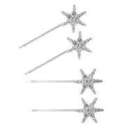 4 horquillas para el cabello con diseño de estrellas para mujer, diseño de copo de nieve, color plateado, con diamantes de imitación, accesorios para el cabello para vacaciones, bodas, cumpleaños