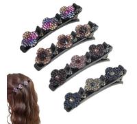4 horquillas para el pelo para mujer con piedras de cristal brillantes, trébol de cuatro hojas, elegantes pinzas trenzadas para el pelo, moda de doble capa, accesorios para el pelo para mujer, para el