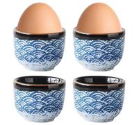 4 hueveras de porcelana, hueveras de camping, bonito juego de hueveras, utensilios de cocina, aptos para lavavajillas, para cualquier mesa de desayuno, huevos duros y blandos (azul claro)