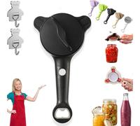 4-in-1 Adjustable Stainless Steel Jar Opener, Bottle and Jar Opener for Weak Hands, Multi-purpose Strain-Free Openers, Lid Remover & Bottle Openers for Jars, Bottles and Ring-Pull Cans (Black)