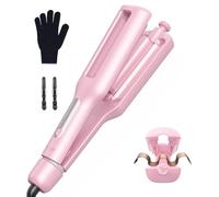 4 In 1 Ajustable Rizador Pelo Ondas - 22/25/32/38mm Plancha Pelo Ondas 3 Barriles Ondulador de Pelo Iónico, Anti-escaldamiento, Pantalla Digital, 4 Temperatura(140°C-210°C), Rosa