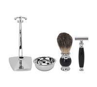 4 in 1 Beard Grooming Kit | Alloy Soap Bowl & Brush Holder | Wet/Dry Beard Brush & Trimmer for Men | Complete Beard Care Set for Daily Use