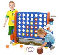 4 in 1 Conecta 4,Altura Ajustable,Juego 4 en Raya con 42 Anillos Gigantes,1Red,3 Anillos,1 Basketball,2 Golf,1 Palo de Golf y Dispositivo de Deslizamiento Rápido,Juego de Estrategia Interior Exterior