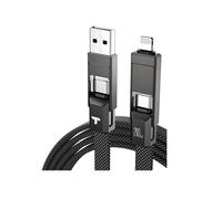 4-in-1 Fast Charging 240W Flat Nylon Braided Cable for Multi-Charge Wire with IOS/Type C/USB A Port