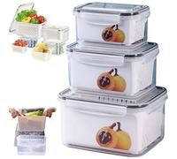 4 in 1 Food Storage Container with Colander - Transparent Plastic Box with Airtight Silicone Lid - Round, Square & Rectangular Options for Fruits, Vegetables & Kitchen Organization (rectangular)
