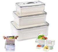 4 in 1 Food Storage Container with Colander - Transparent Plastic Box with Airtight Silicone Lid - Round, Square & Rectangular Options for Fruits, Vegetables & Kitchen Organization (with handle)