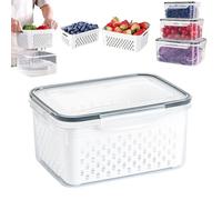 4-in-1 Food Storage Container with Removable Colander and Lid, Large Produce Keeper for Refrigerator, Plastic Drain Basket Organizer for Vegetables, Berries and Salad (Transparent,3300ML)