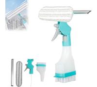 4 in 1 Glass Cleaner Scraper,Multifunction Window Cleaner Tool with Spray Bottle,Squeegee and Plush Brush,Reusable Window Cleaning Kit,for Indoor Outdoor Glass Shower Car