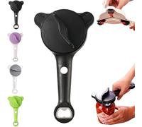 4-in-1 Jar Opener, Adjustable Stainless Steel Lid Remover, Multifunctional Retractable Bottle Opener for Seniors & Weak Hands, Fits Kitchen Jars, Bottles & Cans (Black)