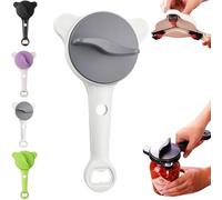4-in-1 Jar Opener, Adjustable Stainless Steel Lid Remover, Multifunctional Retractable Bottle Opener for Seniors & Weak Hands, Fits Kitchen Jars, Bottles & Cans (Gray)