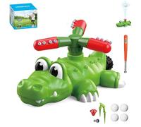 4 In 1 Kids Water Sprinkler T Ball Set,Crocodile Baseball Backyard Game For Kids,Equipped with A Bat and Four Balls,Funny 360 Degree Rotating Sprinkler,Party, Pool(A)
