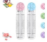 4-in-1 Multi-Function Paper Trimmer, Bidirectional Papers Cutter 4 in 1 Multi-Function with Straight, Wave, Creasing Blades, for Craft Paper, Photo, Label, for Daily & Office Use (Pink+Blue,2Pcs)