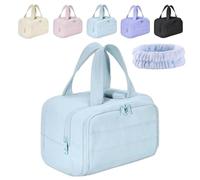 4-in-1 Multi-Functional Lightweight Makeup Bags, Large Capacity Wide-Open Travel Cosmetic Bag, Toiletry Bag (Dry-and-Wet Separation), Waterproof Toiletry Organizer (Blue)