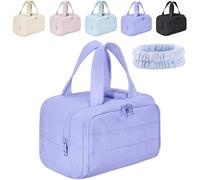 4-in-1 Multi-Functional Lightweight Makeup Bags, Large Capacity Wide-Open Travel Cosmetic Bag, Toiletry Bag (Dry-and-Wet Separation), Waterproof Toiletry Organizer (Purple)