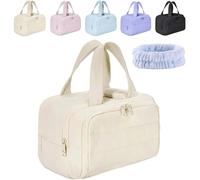 4-in-1 Multi-Functional Lightweight Makeup Bags, Large Capacity Wide-Open Travel Cosmetic Bag, Toiletry Bag (Dry-and-Wet Separation), Waterproof Toiletry Organizer (Beige)