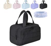 4-in-1 Multi-Functional Lightweight Makeup Bags, Large Capacity Wide-Open Travel Cosmetic Bag, Toiletry Bag (Dry-and-Wet Separation), Waterproof Toiletry Organizer (Black)