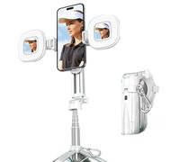 4 in 1 Multifunctional Magnetic Selfie Stick, Pocket-Size Tripod, Phone Stand with 2 Fill Lights, Bluetooth Remote Control Photography (White)
