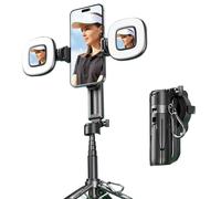 4 in 1 Multifunctional Magnetic Selfie Stick, Pocket-Size Tripod, Phone Stand with 2 Fill Lights, Bluetooth Remote Control Photography (Black)