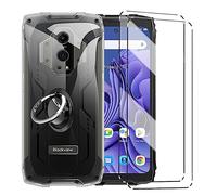 [4 in 1] para Blackview BV9300 Funda + 2Pcs Cristal Templado - Transparente carcasa y cristales protector de pantalla TPU Silicona Suave Caja Cover Tapa Caso Carcasa+ Finger ring phone holder