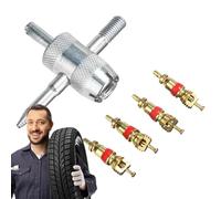 4-in-1 Ventilkern-Entferner Set - Multifunktionales Reifenventil-Werkzeug aus verzinktem Eisen - Ventilausdreher & Reparatur-Schlüssel für Auto, Fahrrad & Motorrad - Kompakter Ventilschlüssel - Silber