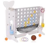 4 in1 Conecta 4,Juego 4 en Raya Gigante Altura Ajustable con 42 Anillos Gigantes,1Red,3 Anillos,1 Basketball,2 Golf,1 Palo de Golf y Palanca de Liberación Rápido,Juego de Estrategia para Niños
