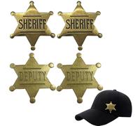 4 insignias vintage de sheriff para adultos, 2 piezas de sheriff y 2 piezas de diputado, pin de insignia de estrella dorada retro, accesorios de vaquero occidental para hombres, emblema conmemorativo