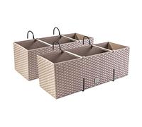 4 Jardineras, macetero para flores con efecto de ratán y soporte, jardinera para balcón, macetero para plantas, color moka marrón