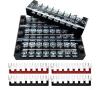 4 juegos de bloques de terminales de 600 V 25 A, tablero de distribución de barra doble con cubierta protectora de plástico y bloques preaislados (cobre 2508)