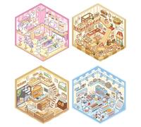4 juegos de calcomanías 3D para casa, escena de calcomanías 3D, escena de calcomanías 3D, calcomanías de casa 3D, bonitas calcomanías de dibujos animados para adultos y niños, promueve la imaginación