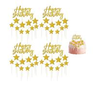 4 juegos de insertos decorativos para tartas de cumpleaños, decoración para tartas de cumpleaños con estrellas doradas, accesorios decorativos para tartas