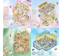 4 juegos de pegatinas de escena 3D Terapia para Adultos, DIY 3D House Pegatinas Escena para Adultos Adolescentes Niñas Niños, Haga su propia casa en miniatura Escenas 3D Pegatinas Escena Relieve